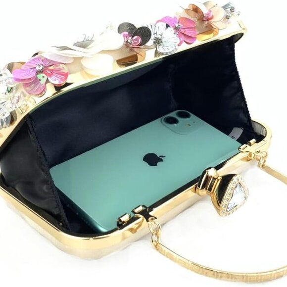 Elegant Flower Clutch Evening Bag with Beaded Embroidery – Perfect for Brides - Picture 4 of 7